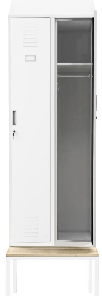 Šatníková skriňa s lavicou a strechou KACPER II PRO, 600 x 2295 x 850 mm, biela