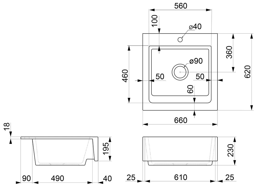Sapho Sapho, ARYA keramický drez s otvorom pre batériu 66x62cm, biela, 50166