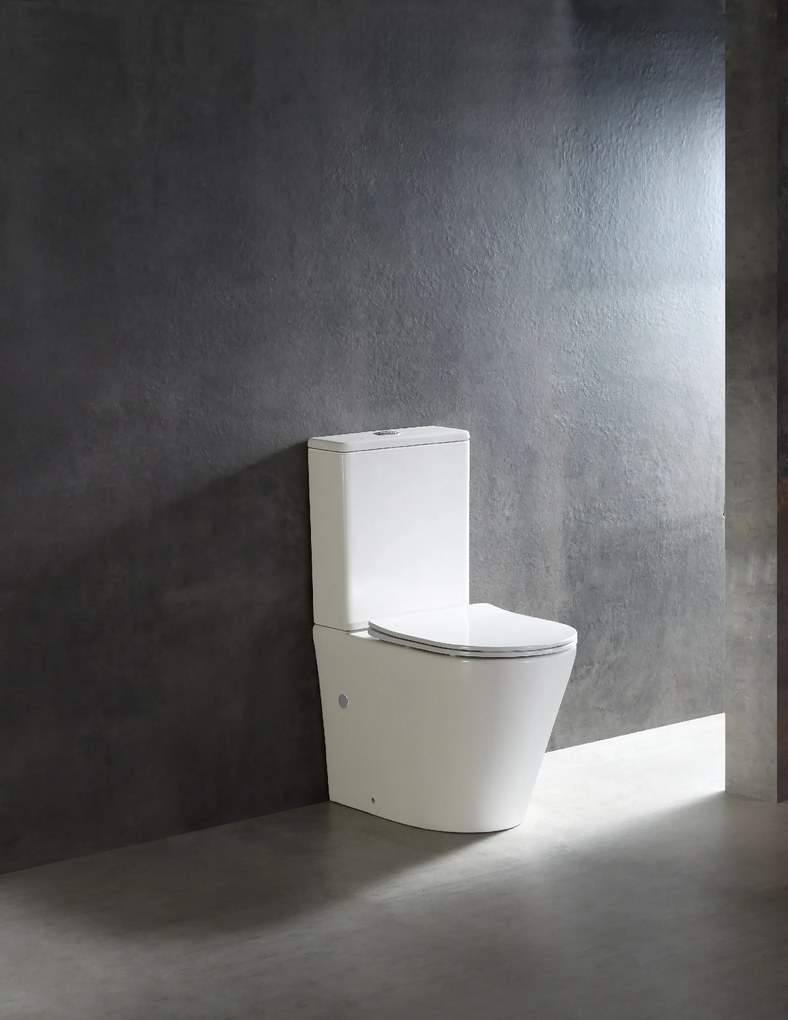 Cerano Carlito, WC kombi Rimless 610x365x850 mm, spodný/zadný odpad + UF toaletné sedátko, biela lesklá, CER-CER-417383