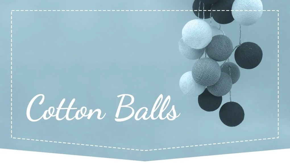 Tutumi Cotton Balls, LED svietiace guličky 200cm 10ks FL-01, biela-čierna, BAL-00008