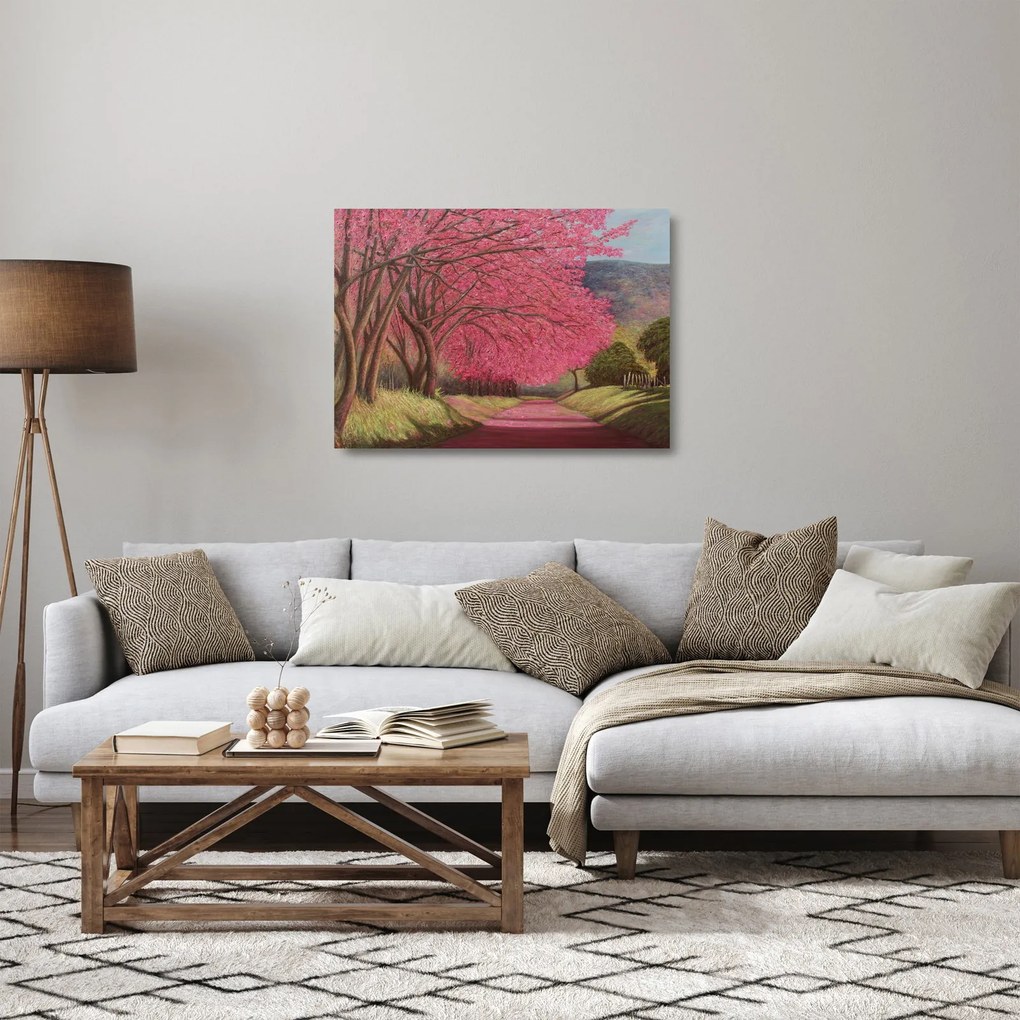 Sklenený obraz rozkvitnutých stromov (70x50 cm)