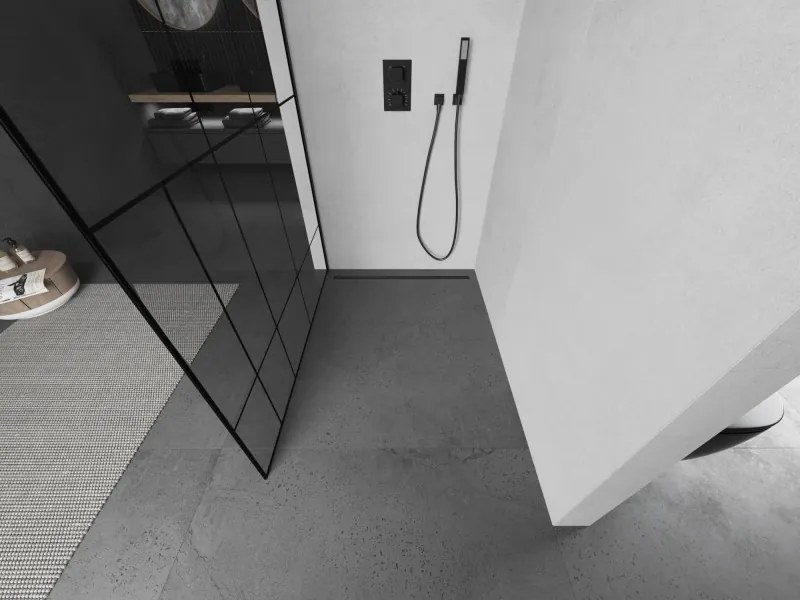 Mexen Kioto L, sprchová zástena Walk-In 100 x 200 cm, 8mm číre sklo čierny vzor, čierny profil, 800-100-103-70-78