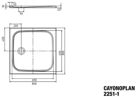 Sprchová vanička KALDEWEI Cayonoplan 800 x 800 x 18 mm alpská biela Matná 361100010711