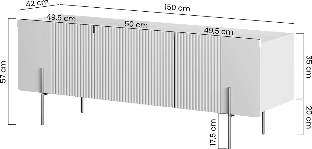TV stolík Malmi 150 cm - čierny mat / čierna