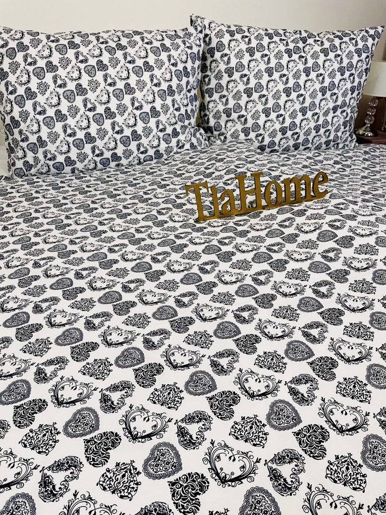 Obliečky bavlnené Amálka čierna TiaHome - 1x Vankúš 90x70cm, 1x Paplón 140x200cm