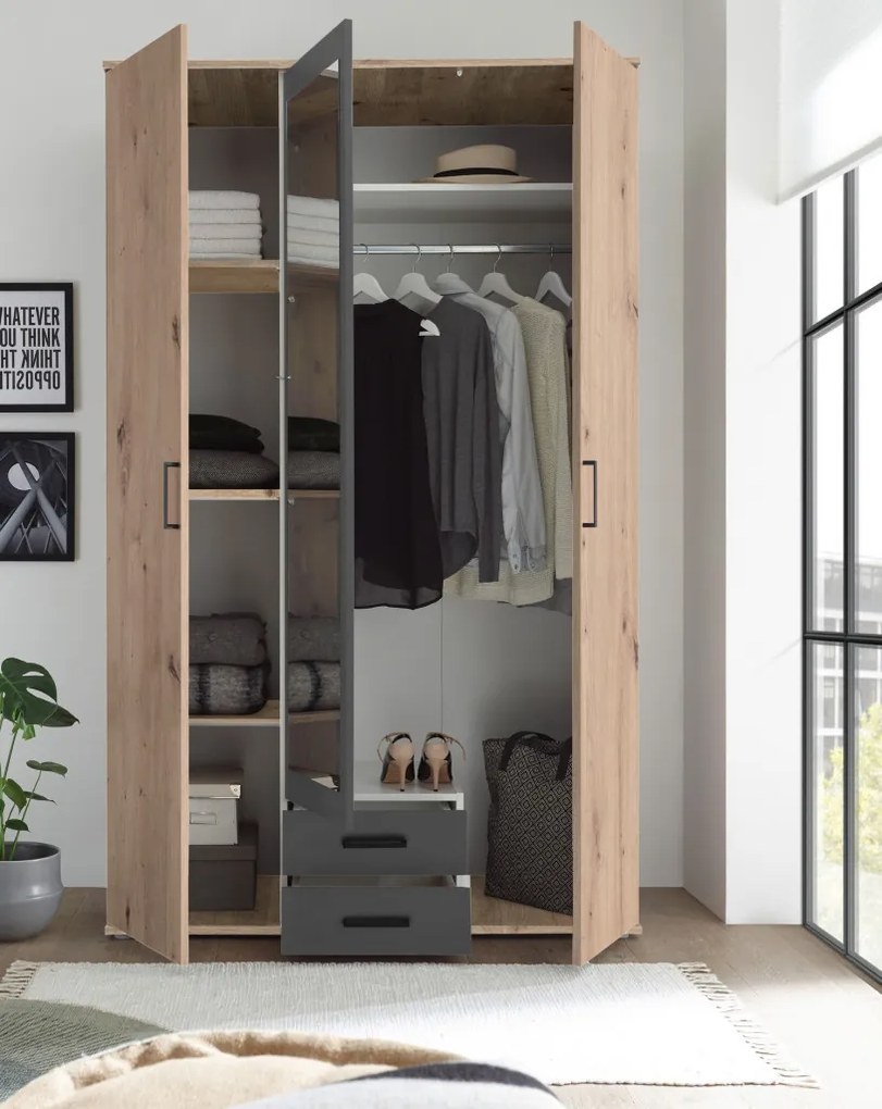 Šatníková skriňa Chicago, 120 cm, dub artisan/antracit