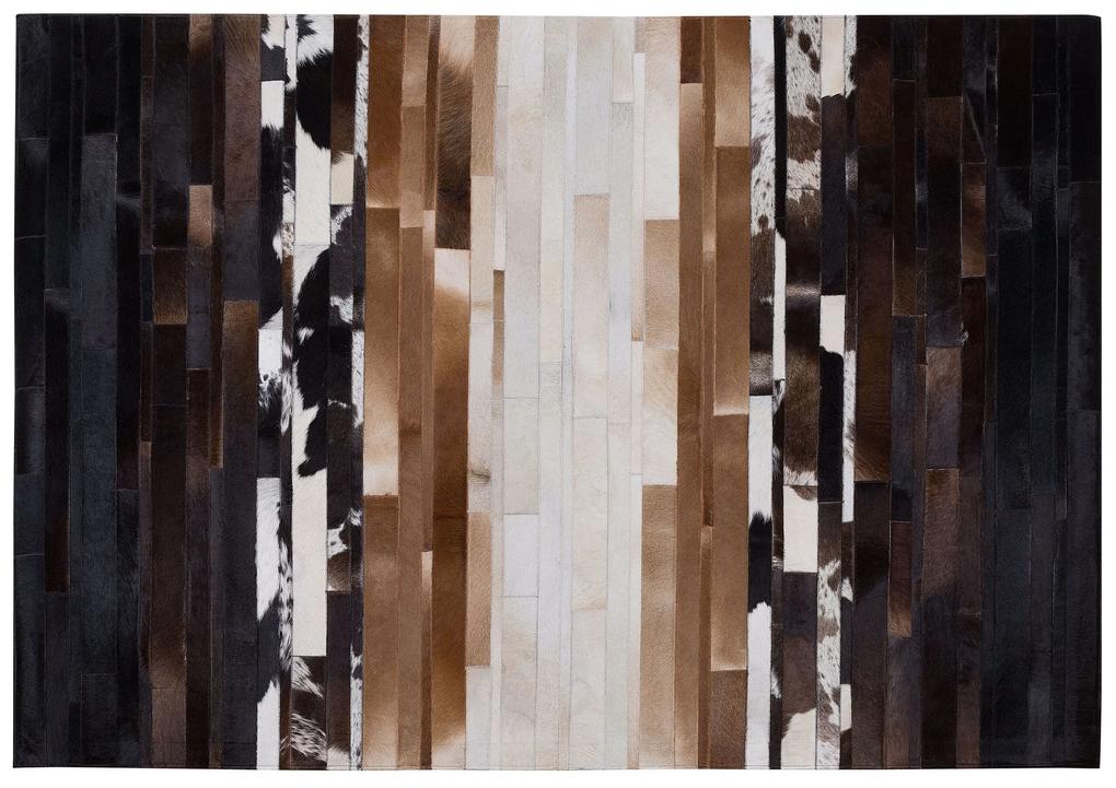 Kožený koberec 160 x 230 cm čierna/béžová DALYAN Beliani