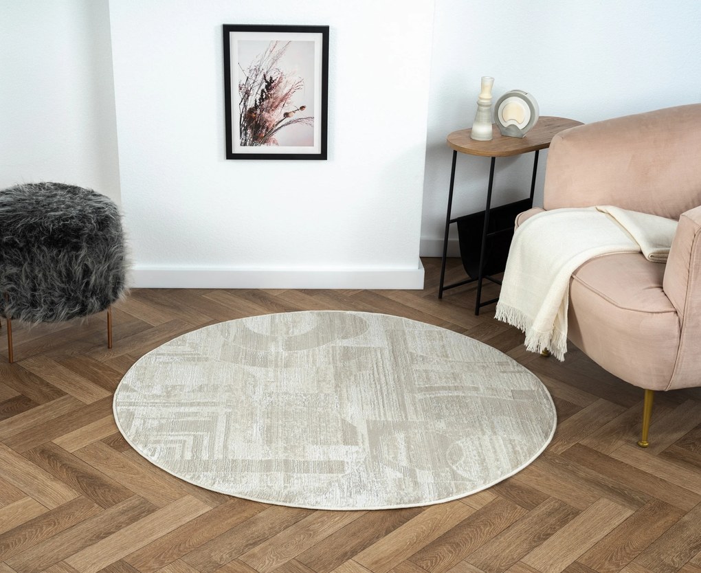 My Flair, Kusový koberec My Circles CA60022 creme kruh, 120x120 (priemer) kruh, béžová, chodba / predsieň