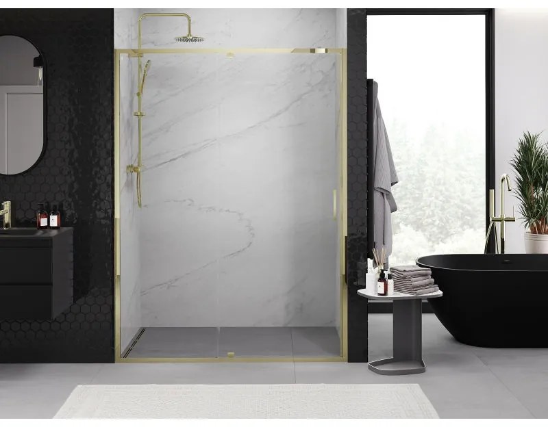 Mexen Exo, výklopné sprchové dvere 160 cm, číre sklo, zlatá, 819-160-000-50-00