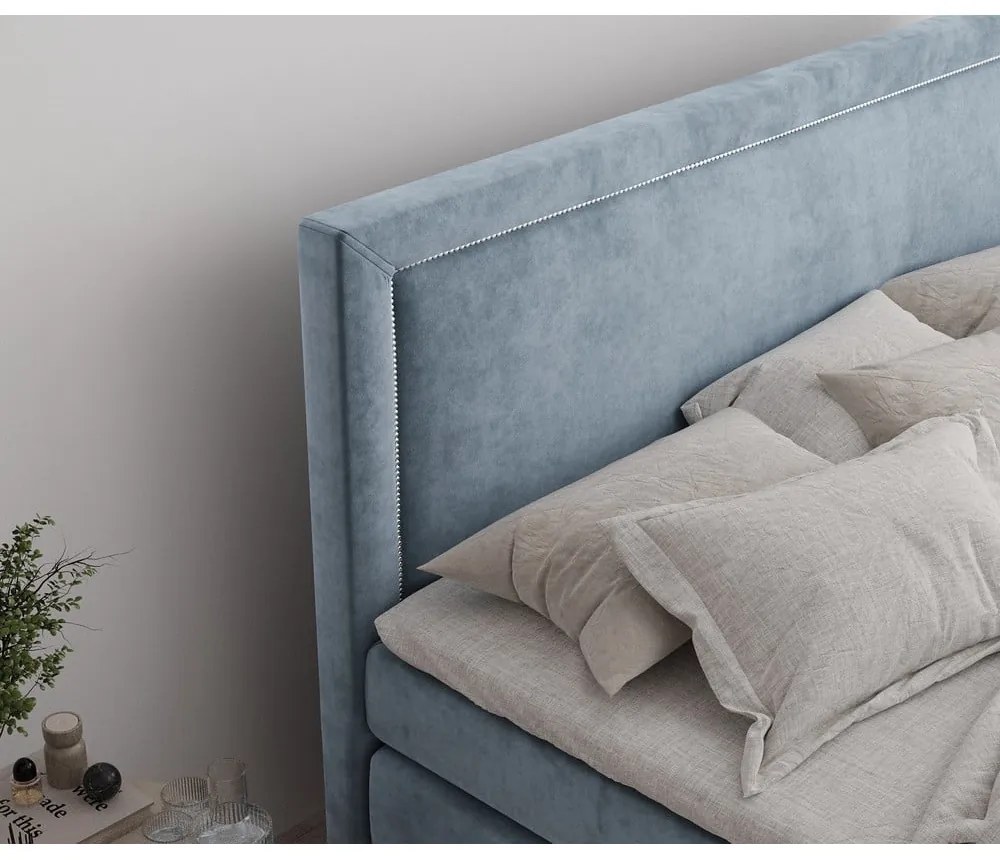 Modrá boxspring posteľ s úložným priestorom 180x200 cm Lavenda – Maison de Rêve