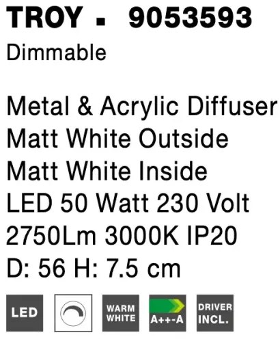 LED stropné svietidlo Troy 56 biele
