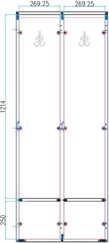 Drevená šatníková skrinka S4 s lavičkou, 4 oddiely, 1871 x 1200 x 500/800 mm, demont, cylindrický zámok, sivá/oranžová