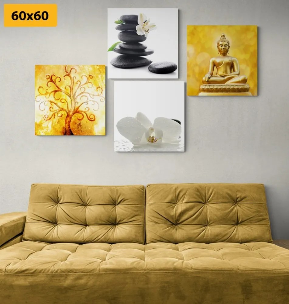 Set obrazov Feng Shui v bielo-žltom prevedení - 4x 60x60