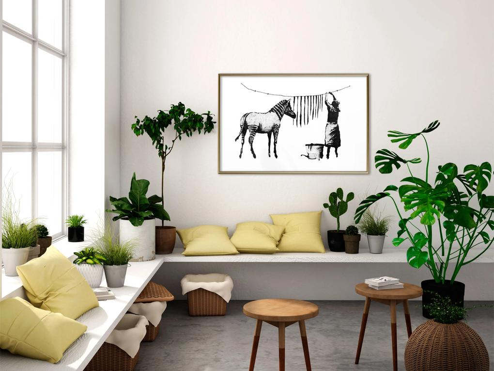 Artgeist Plagát - Banksy: Washing Zebra [Poster] Veľkosť: 30x20, Verzia: Čierny rám s passe-partout