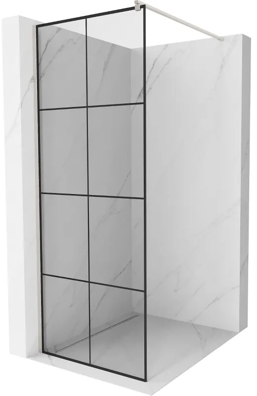 Mexen Kioto, sprchová zástena Walk-In 90 x 200 cm, 8mm číre sklo čierny vzor, brúsená oceľ profil, 800-090-101-97-77