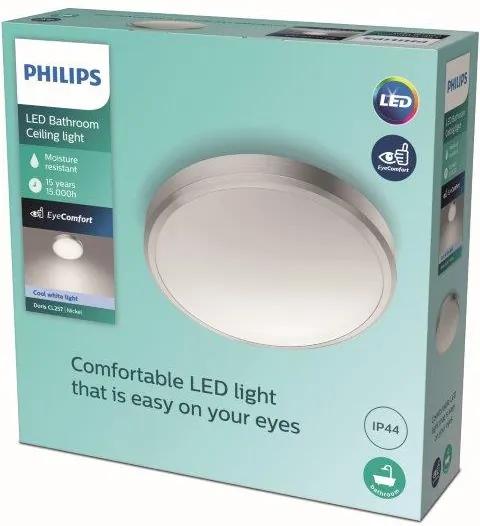 Philips Doris LED CL257 Stropné svietidlo do kúpeľne kruhové 17W/1700lm 313mm 4000K IP44 nikel