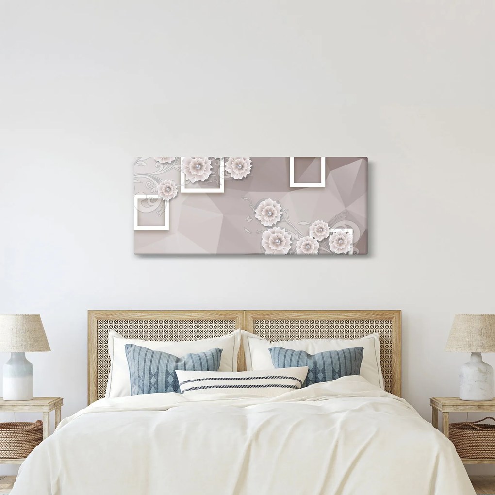 Obraz s béžovými kvetmi (120x50 cm)