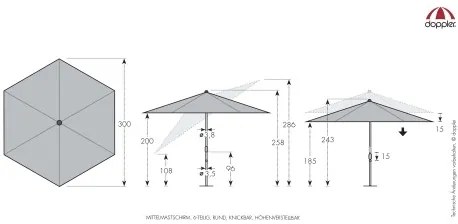 Doppler myZone Push Up 300 cm - naklápací slnečník : Barvy slunečníků - 816