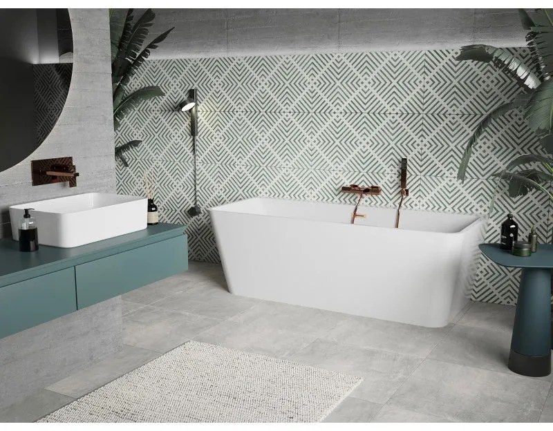 Mexen Volta, voľne stojaca nástenna vaňa 170 x 75 cm, biela, medený prepad, 51131707500-65