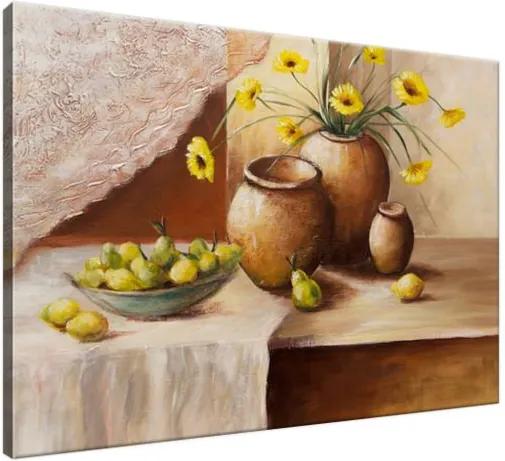 Ručne maľovaný obraz Žlté kvety vo váze 100x70cm RM1777A_1Z
