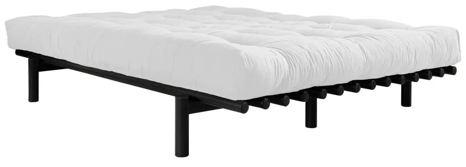 Dvojlôžková posteľ z borovicového dreva s matracom Karup Design Pace Double Latex Black/Natural, 160 × 200 cm