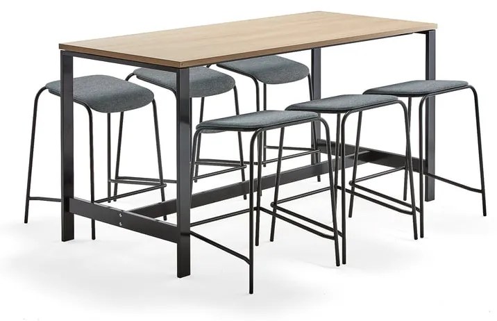 Zostava rokovacieho nábytku: Stôl Various + 6 stoličiek Attend, modrošedá