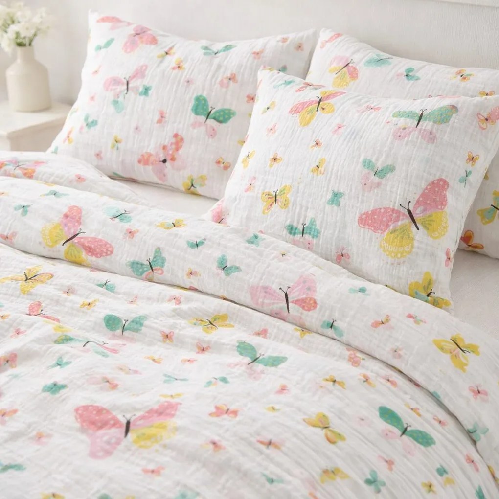 Mušelínové obliečky Butterfly Color  140x200cm+90x70cm TiaHome