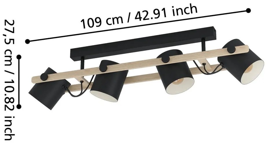 Stropné svietidlo v čiernej a prírodnej farbe s kovovým tienidlom 10x19 cm HORNWOOD - EGLO