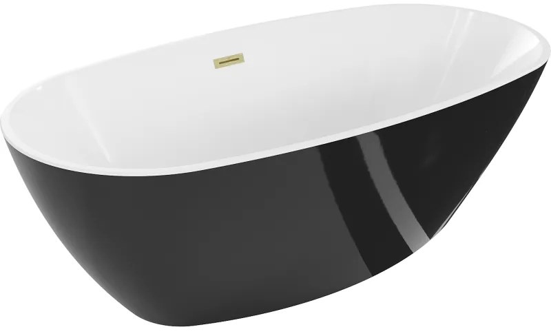 Mexen Eris, voľne stojaca vaňa 155 x 80 cm, biela-čierna, zlatý matný prepad, 53441558075-55
