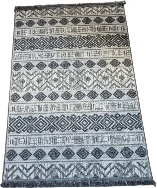 Sivý pruhovaný koberec v boho štýle Boho 881-S – moderný dizajn Rozmer: 60x100 cm