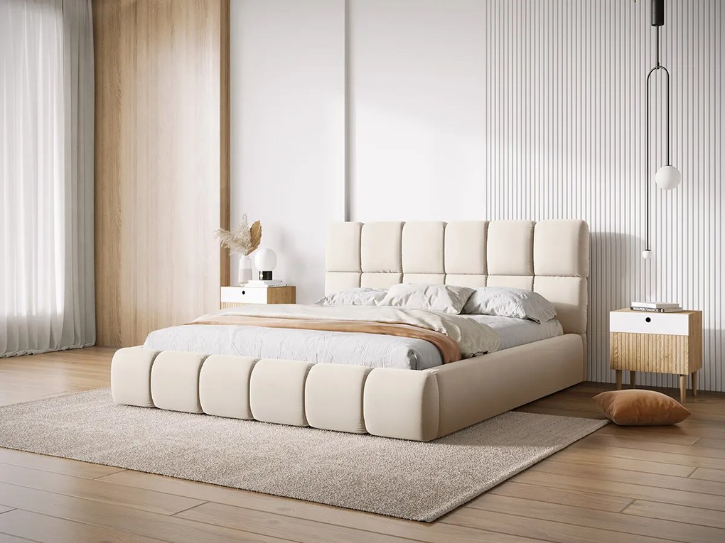 Micadoni Bellis moderná posteľ - Tmavomodrá, Bouclé, 140 cm