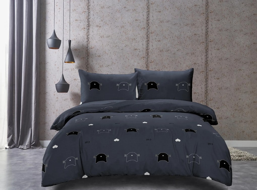 Obliečky z mikrovlákna CAT, modro-sivé Rozmer obliečky: 2 ks 70 x 80 cm | 160 x 200 cm