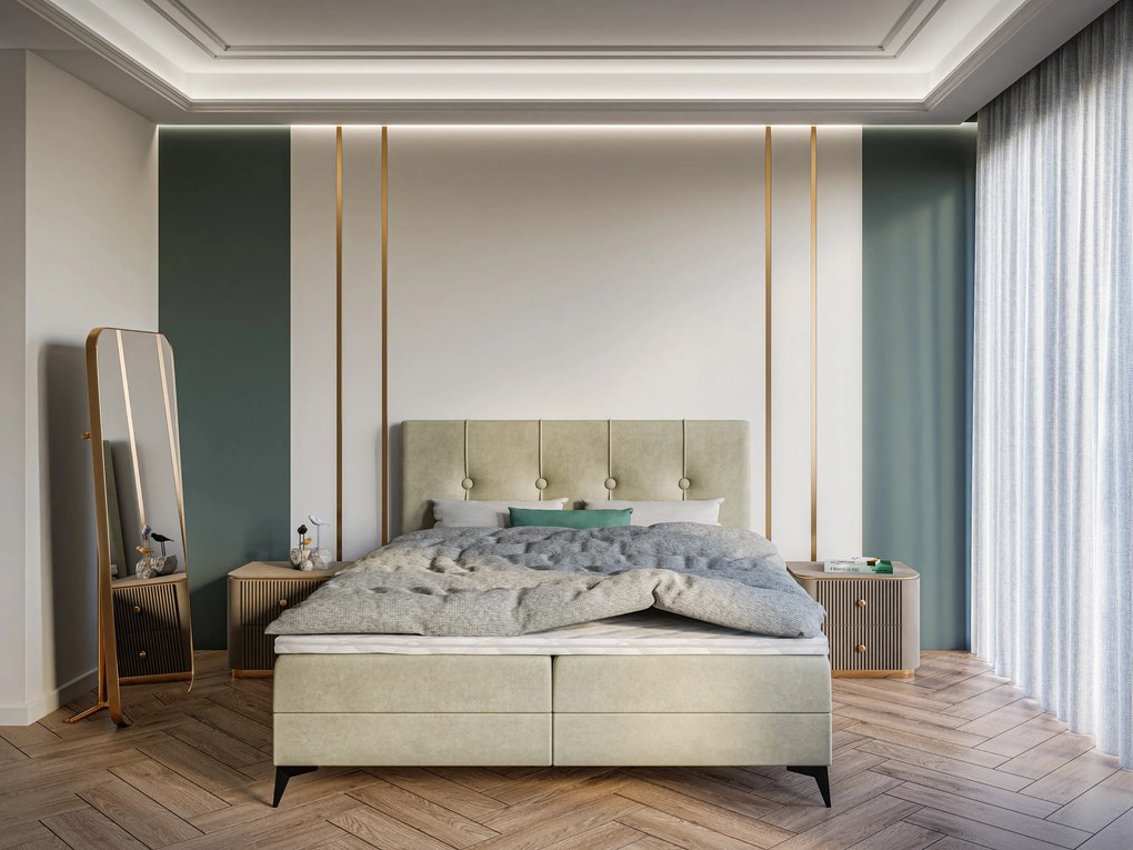 Manželská posteľ Boxspring 200 cm Roseann (svetlobéžová) (s matracom a úl. priestorom). Vlastná spoľahlivá doprava až k Vám domov. 1054612
