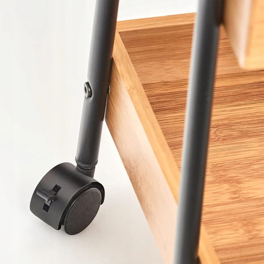 Zeller Present Pojazdný regál, vozík s 3 úložnými boxmi, bambus, čierny kov TROLLEY