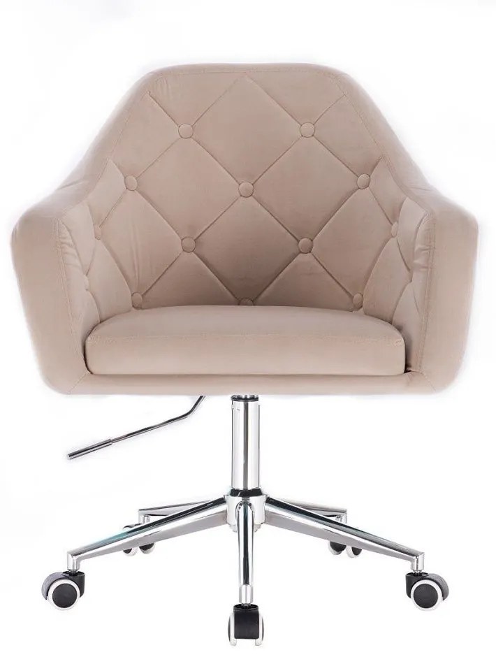 LuxuryForm DESIGN Kreslo ANDORA VELUR na strieborné podstave s kolieskami - krémové