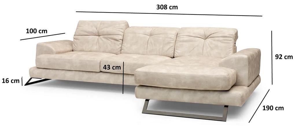 Dizajnová rohová sedačka Heimana 308 cm béžová - pravá