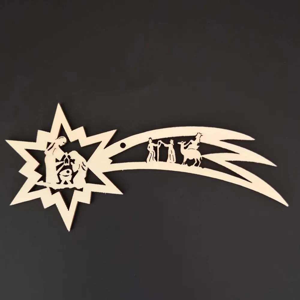 AMADEA Drevená ozdoba kométa s betlehemom 12 cm