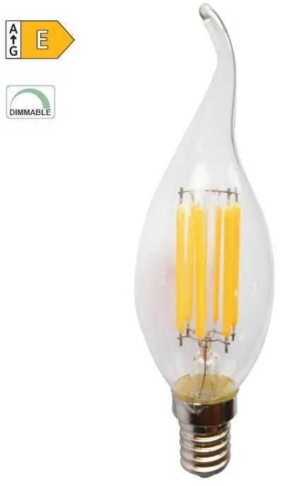 Diolamp LED Filament žiarovka číra Candle Flame C35 5W/230V/E14/4000K/690Lm/360°/Dim