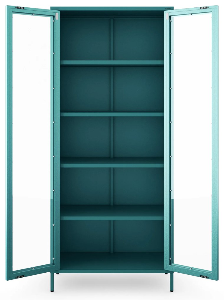 Sklenená vitrína do obývacej izby na nožičkách, petrolejová, 800x1850x450 mm: ANGELO Modern