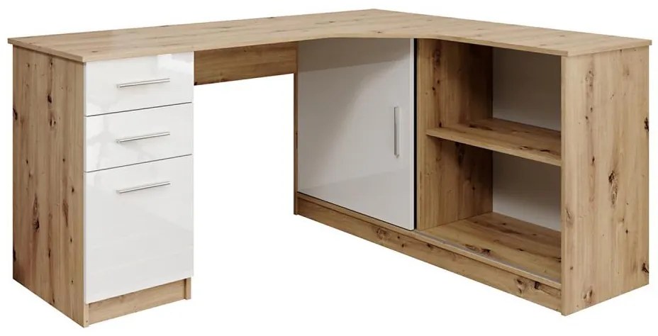 Písací stôl s policou a zásuvkami ROBERTO ľavý dub artisan/biela