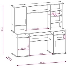 Písací stôl s policou ELIAN dub sonoma/biela