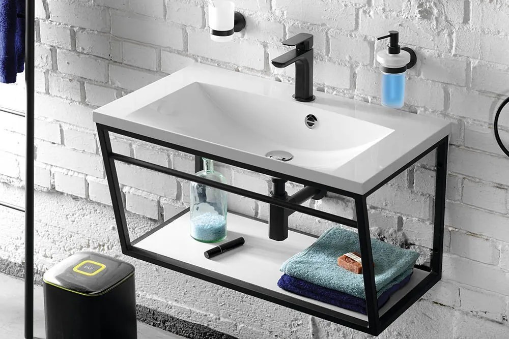 Sapho Sapho, SKA konzola pod umývadlo 600x400x460mm, čierna mat, s bielou MDF policou, SKA101