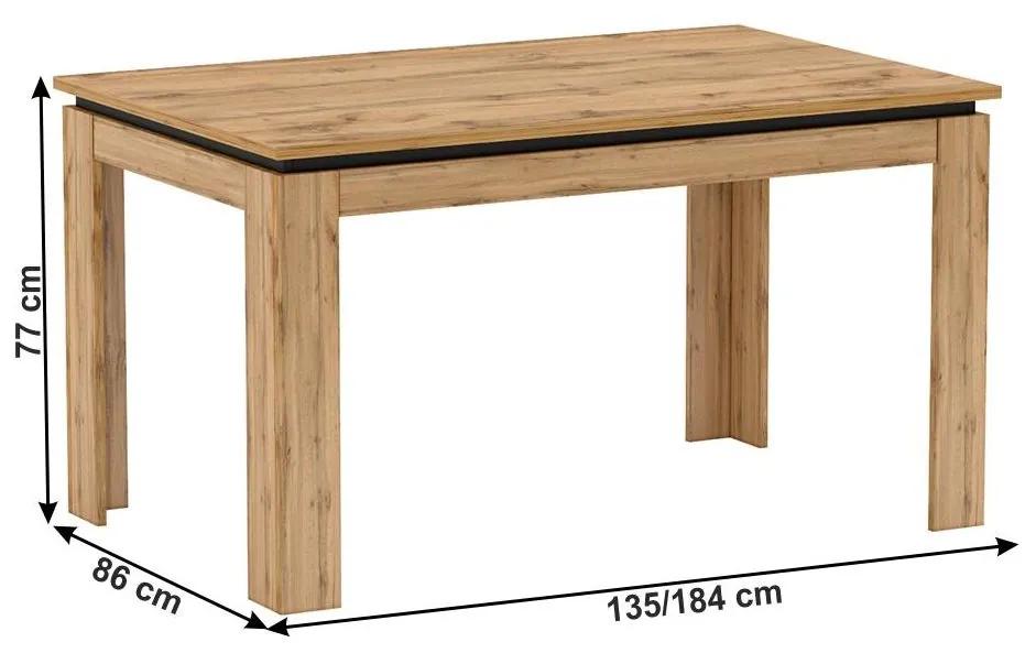 Tempo Kondela Jedálenský rozkladací stôl, dub wotan, 135-184x86 cm, TORONTA S