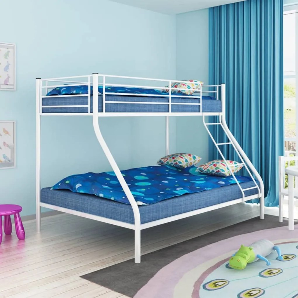 vidaXL Rám detskej poschodovej postele, biely, kov 140x200/90x200 cm