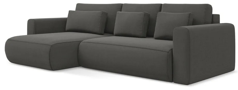 Tmavosivá zamatová rozkladacia/s úložným priestorom rohová pohovka (ľavý roh/s leňoškou) Kapua – Makamii