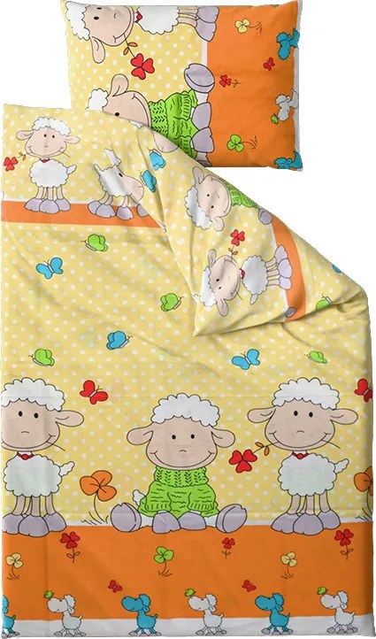 Bavlněné povlečení do postýlky OVEČKY žluté Rozmer obliečky: 45 x 65 cm | 90 x 135 cm