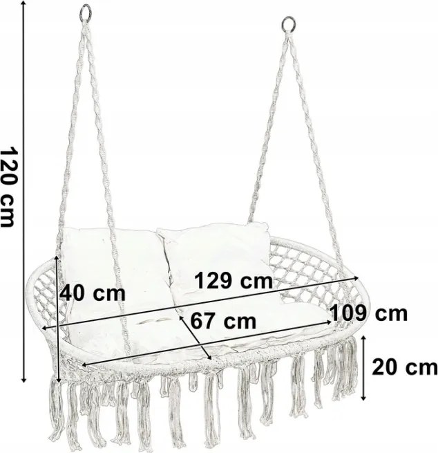 Závesné kreslo LAGOS s vankúšmi, krémové