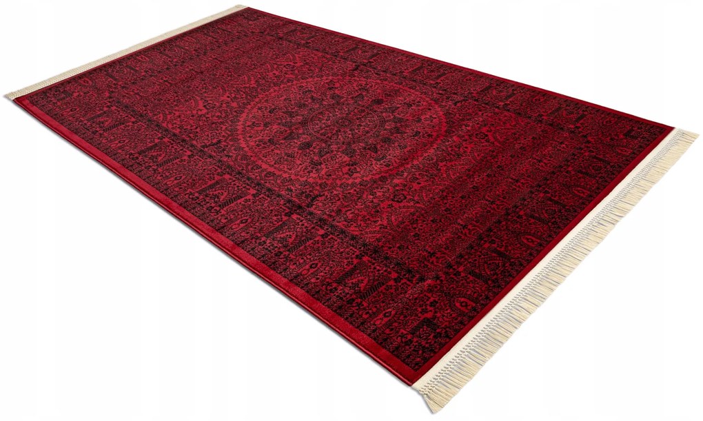 Dywany Łuszczów Koberec DO OBÝVAČKY JEDÁLNE bordó Rámček rozeta orient s strapcami 100x200 cm