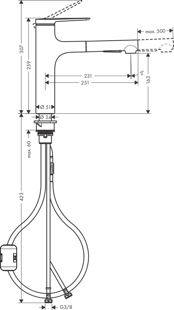 Hansgrohe Zesis M33, páková kuchynská batéria 160, vyťahovacia sprška, 2jet, vzhľad nerezu, HAN-74822800