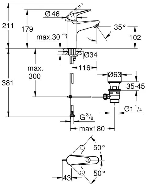 GROHE 24325001 - Umývadlová batéria SWIFT DN 15 veľkosť M lesklý chróm